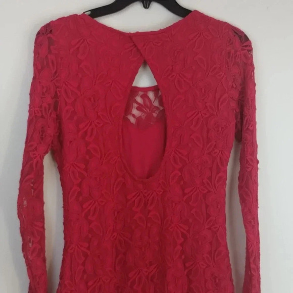 Sexy Red Floral Lace Long Sleeve Women's Dress XL - Picture 4 of 5
